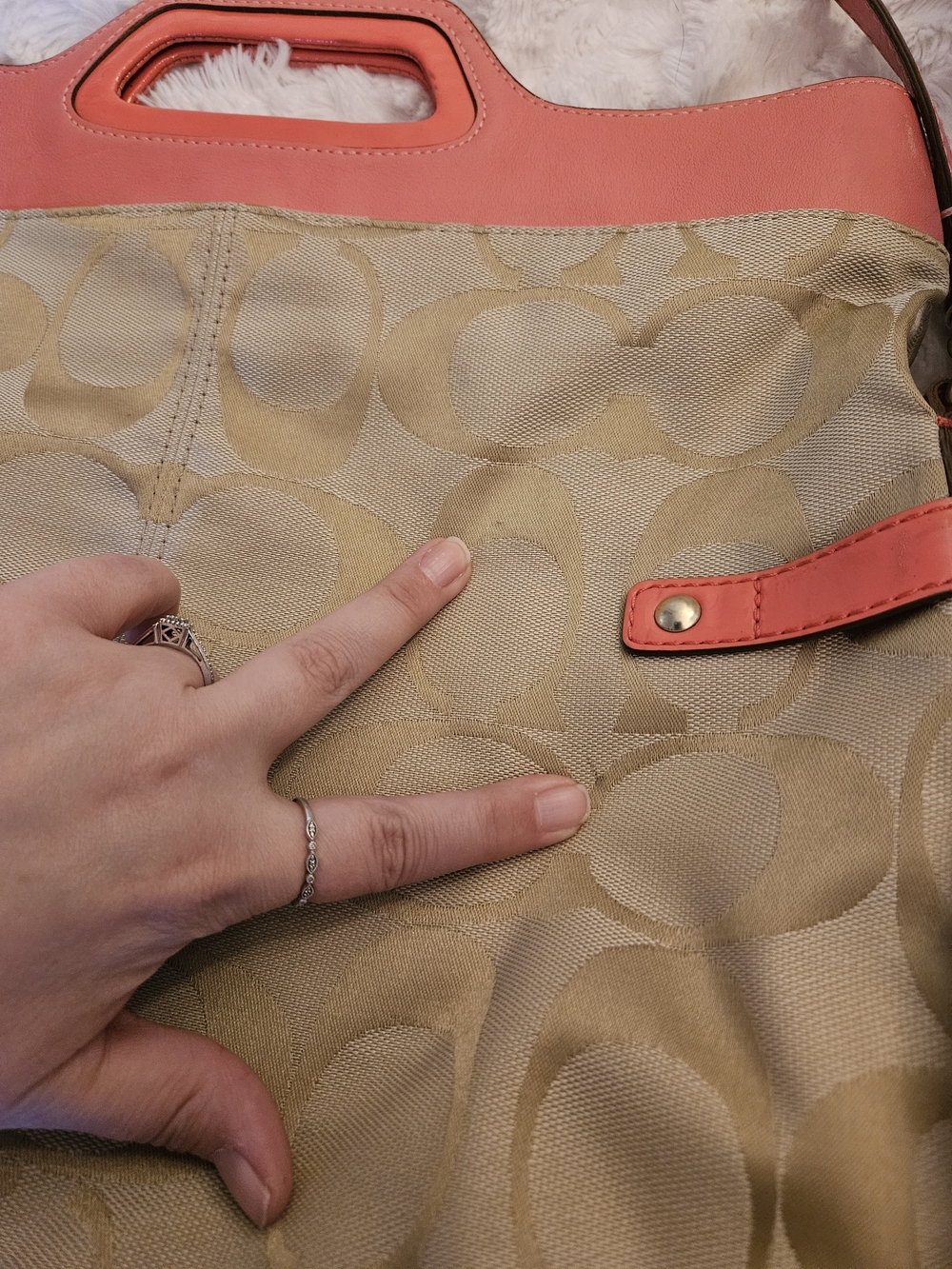 Y2K✨️Coach Bonnie Foldover Canvas Tote w/ Coral Trim - Picture 2 of 16
